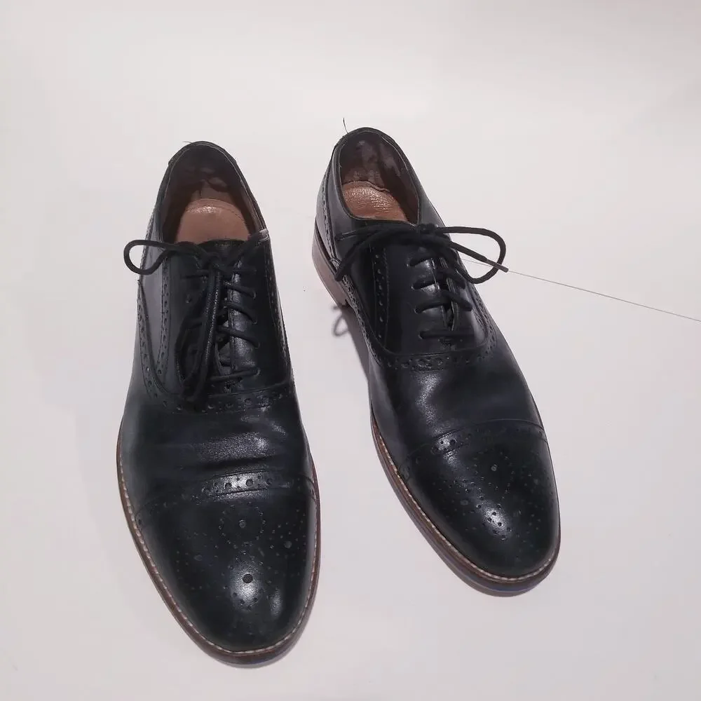 Johnston & Murphy Black Leather Cap Toe Oxford Shoes